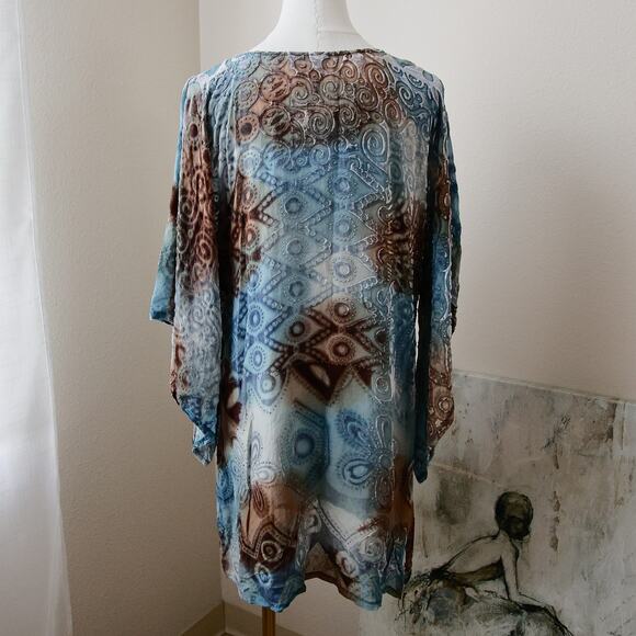 Vintage Evil Eye psychedelic Velvet and silk Kimono top  size L - Picture 4 of 6